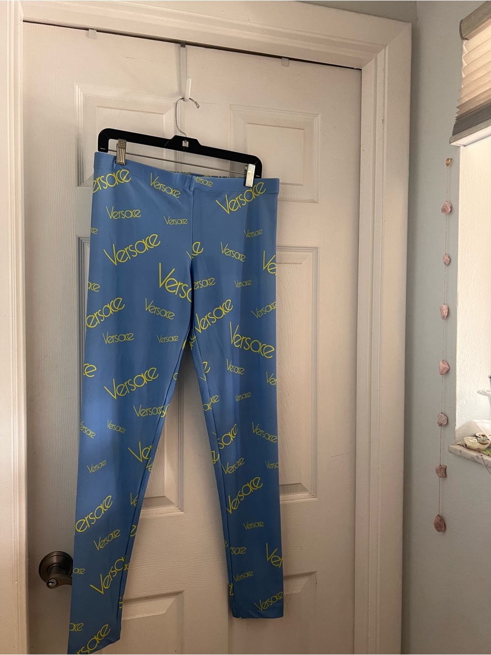 Versace NWT Blue Leggings with Neon Yellow Logo- Size 46